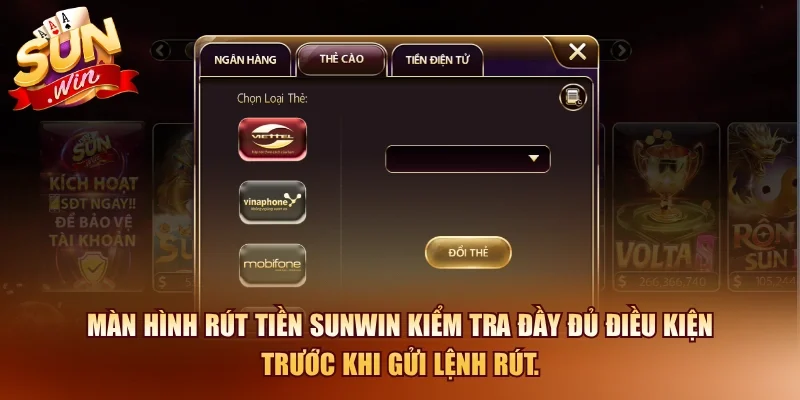 Màn hình rút tiền SUNWIN kiểm tra đầy đủ điều kiện trước khi gửi lệnh rút.