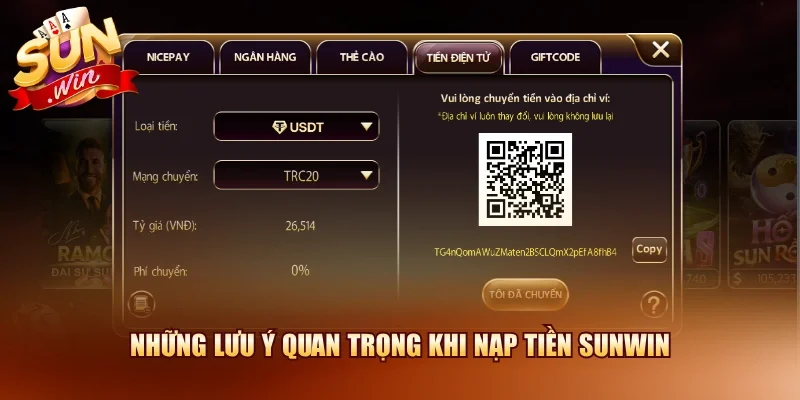 Những lưu ý quan trọng khi nạp tiền SUNWIN